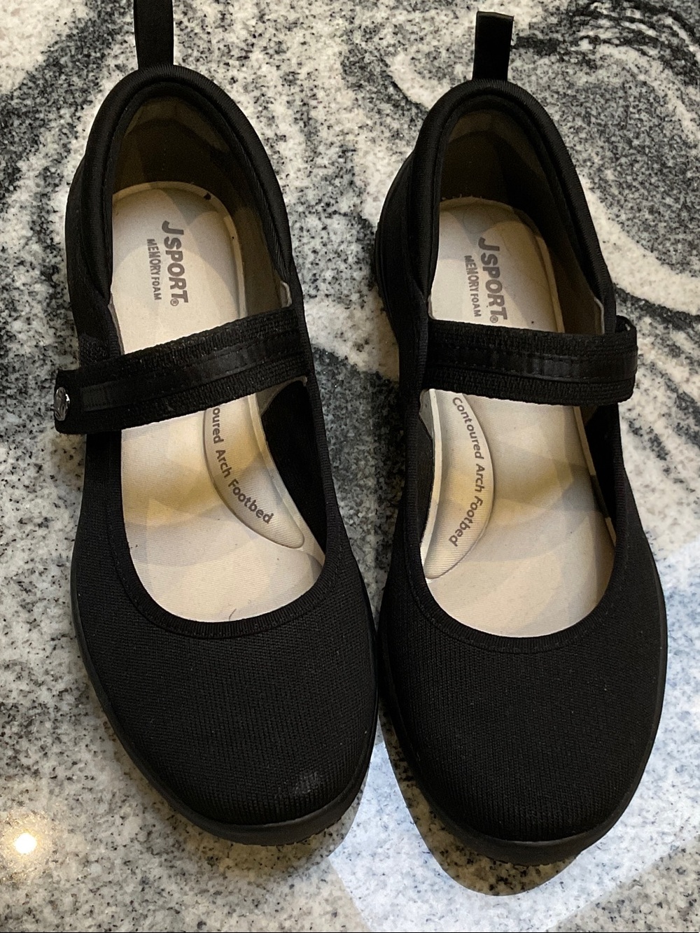 J Sport Black Mary Jane Flats with Comfort Arch Support